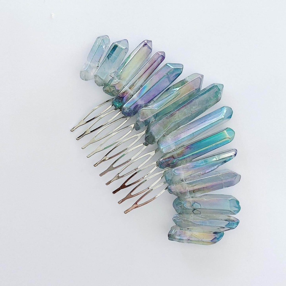 Silver Grey Aura Quartz Crystal Hair Comb